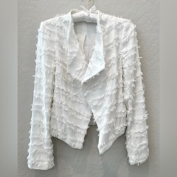 WILLOW & CLAY | White Fringe Textured Open Front Jacket Boho Chic Statement | XS - Picture 1 of 7